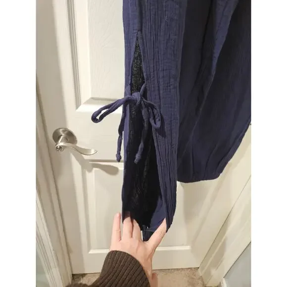 NWT Simple by Suzanne Betro Pants XL Navy Lagenlook Cotton Drawstring Artsy Boho - Picture 2 of 7